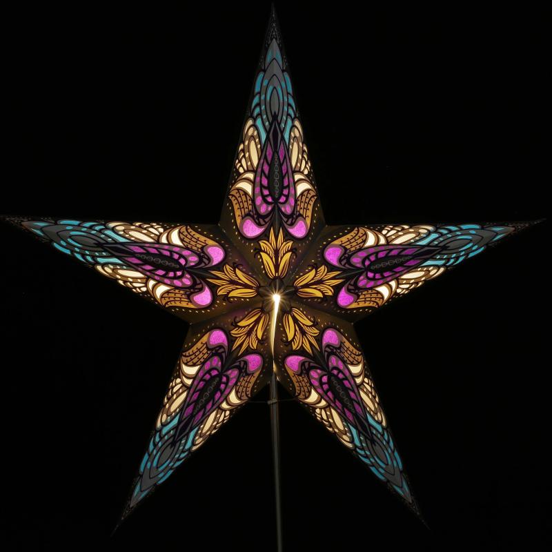 Peacock silber  - Faltbarer Leuchtstern, Weihnachtsstern aus Papier mit 5 Zacken, 60 cm